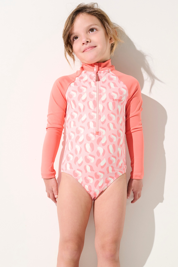 Maillot de bain anti-UV manches longues - Flores pour fille, élégant et respirant, UPF 50+ pour protection solaire.