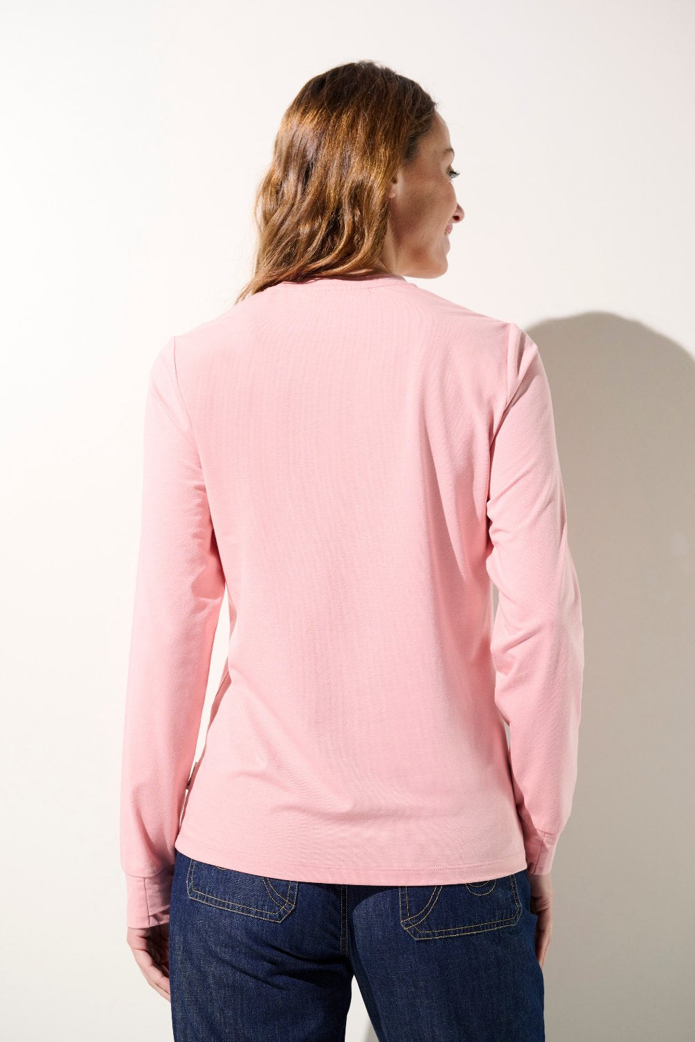 T-shirt anti-UV - Saint-Malo rose, manches longues pour femme, léger et respirant, idéal pour la protection solaire.