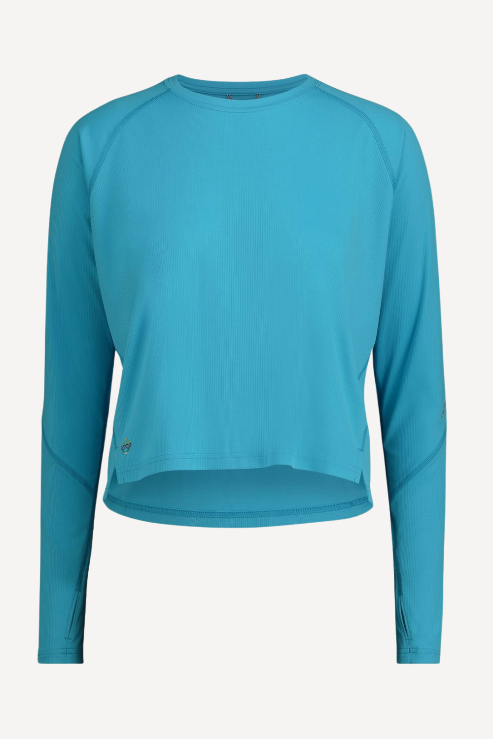 T-shirt anti-UV bleu clair pour femme, manches longues, UPF50+, idéal pour les activités de plein air.