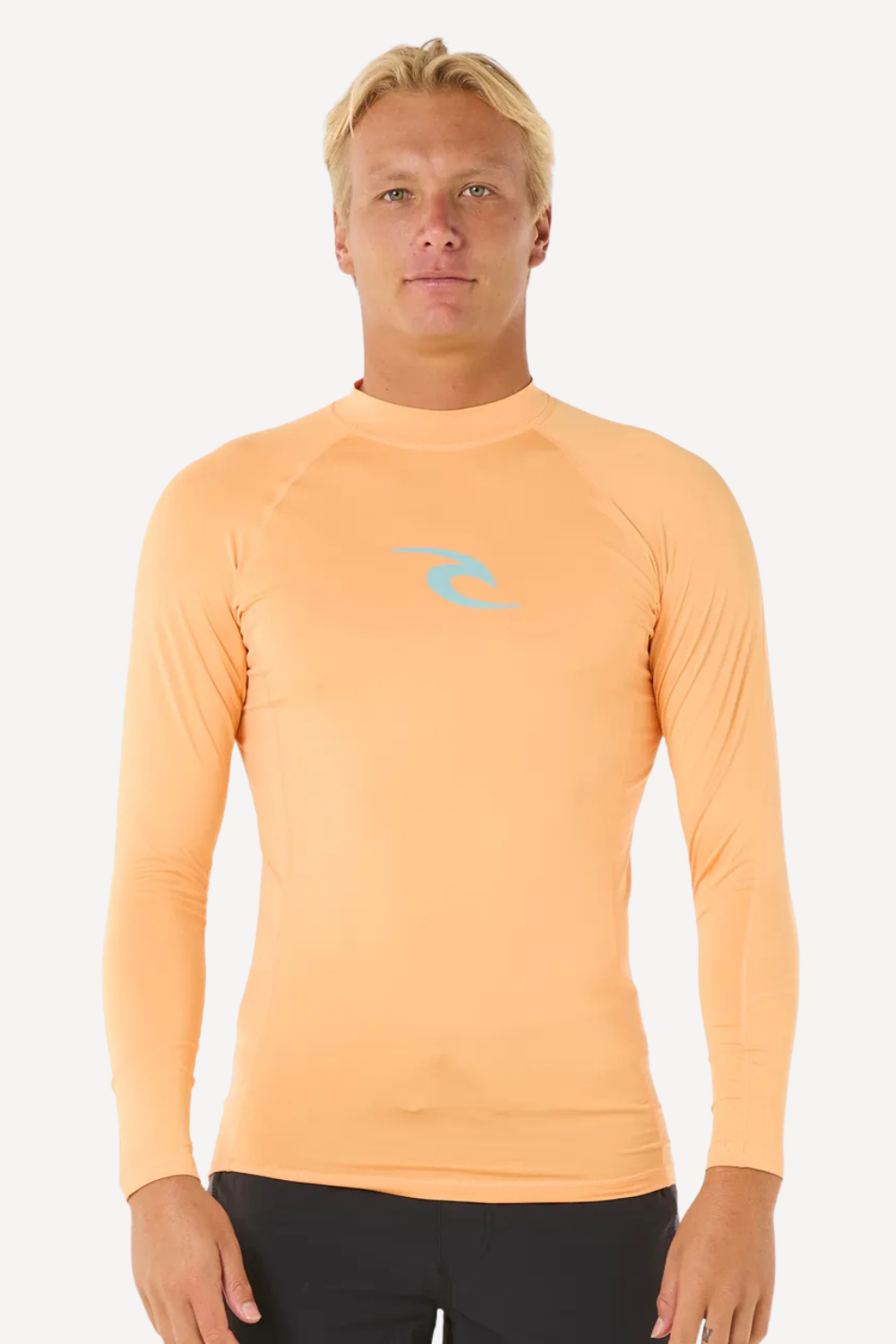 T-shirt de bain anti-UV orange pour homme, manches longues UPF 50+ de Rip Curl, idéal pour le surf.