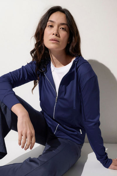 Sweat-shirt anti-UV Saint-Malo bleu marine pour femme, léger et respirant, idéal pour la protection solaire.