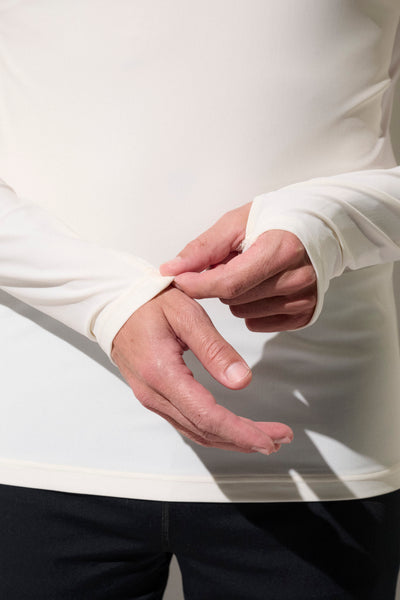 T-shirt de bain anti-UV blanc pour homme, manches longues UPF50+, idéal pour activités aquatiques sous le soleil.