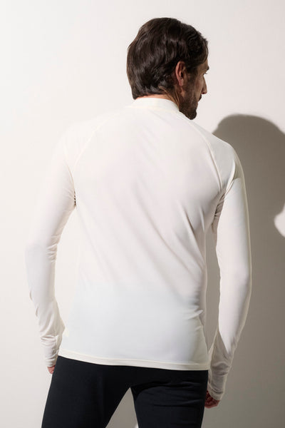 T-shirt de bain anti-UV blanc pour homme, manches longues, UPF 50+, idéal pour les activités aquatiques.