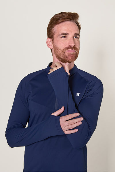 T-shirt zippé anti-UV - Boston, bleu marine avec protection solaire UPF 50+, pour homme actif.