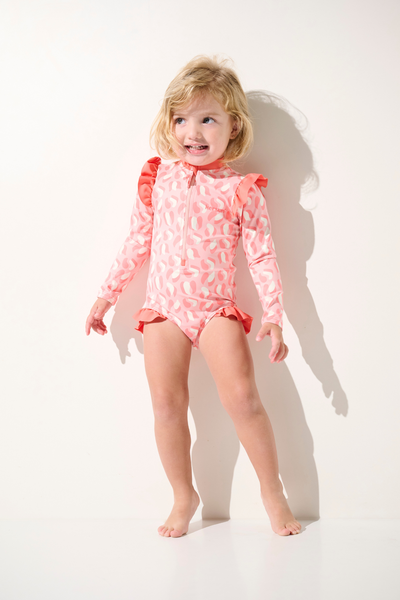 Maillot de bain anti-UV manches longues - Flores, rose, pour enfant, avec protection solaire UPF 50+.