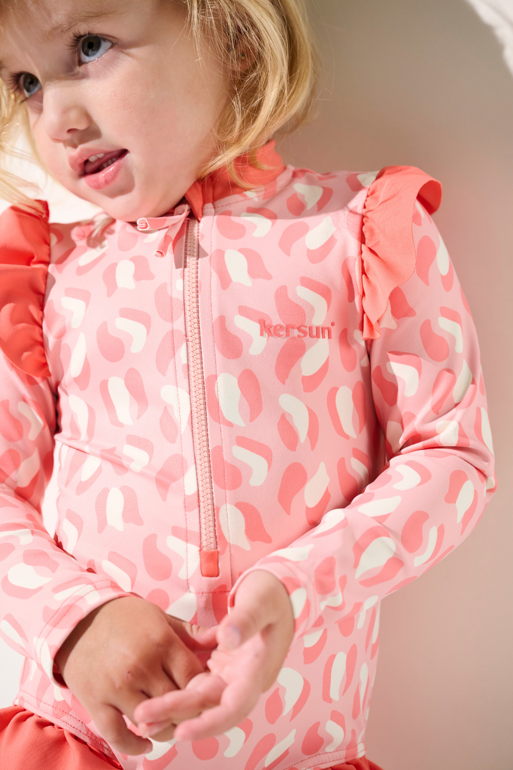 Maillot de bain anti-UV manches longues - Flores, rose à motif, pour enfant, protection solaire UPF 50+.