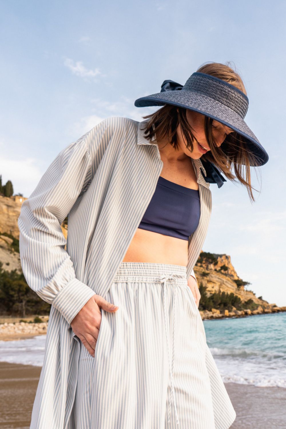 Visière anti-UV Rimini pour femme, élégante et légère, parfaite pour la plage et la protection solaire.
