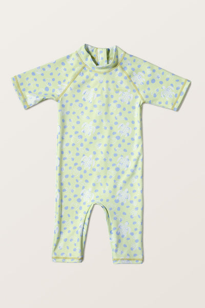 Combinaison de bain anti-UV - Pacific pour bébé, légère et respirante, avec protection UPF 50+, coloris vert avec motifs.