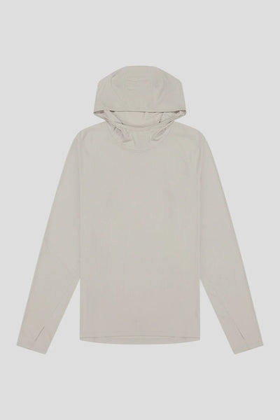 Sweat-shirt anti-UV beige Sun Stopper pour homme, léger et élégant avec capuche, UPF 50+ pour protection solaire.