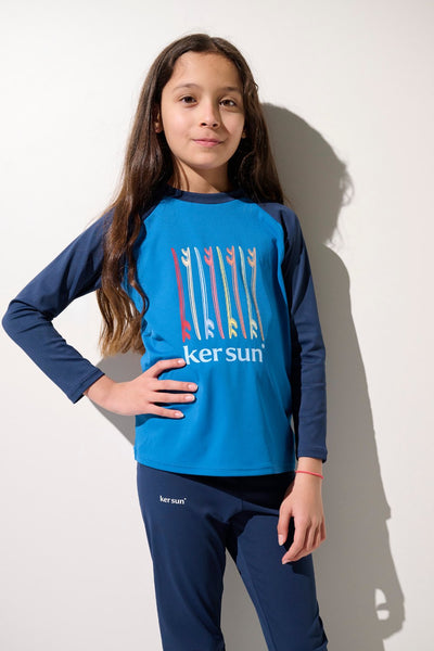 T-shirt de bain anti-UV - Fidji, bleu pour enfant, manches longues, léger et respirant, mode anti-UV Ker Sun.