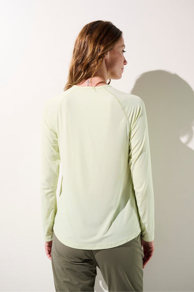 T-shirt anti-UV - Oasis vert pâle pour femme, manches longues UPF 50+, idéal pour activités en extérieur.