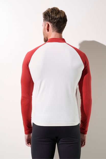 T-shirt de bain anti-UV - Malibu pour homme, manches longues, rouge et blanc, UPF 50+ pour protection solaire.