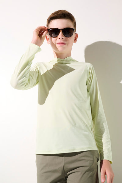 T-shirt anti-UV à capuche - Oasis, vert clair pour garçon, léger et respirant, UPF 50+ pour protection solaire.