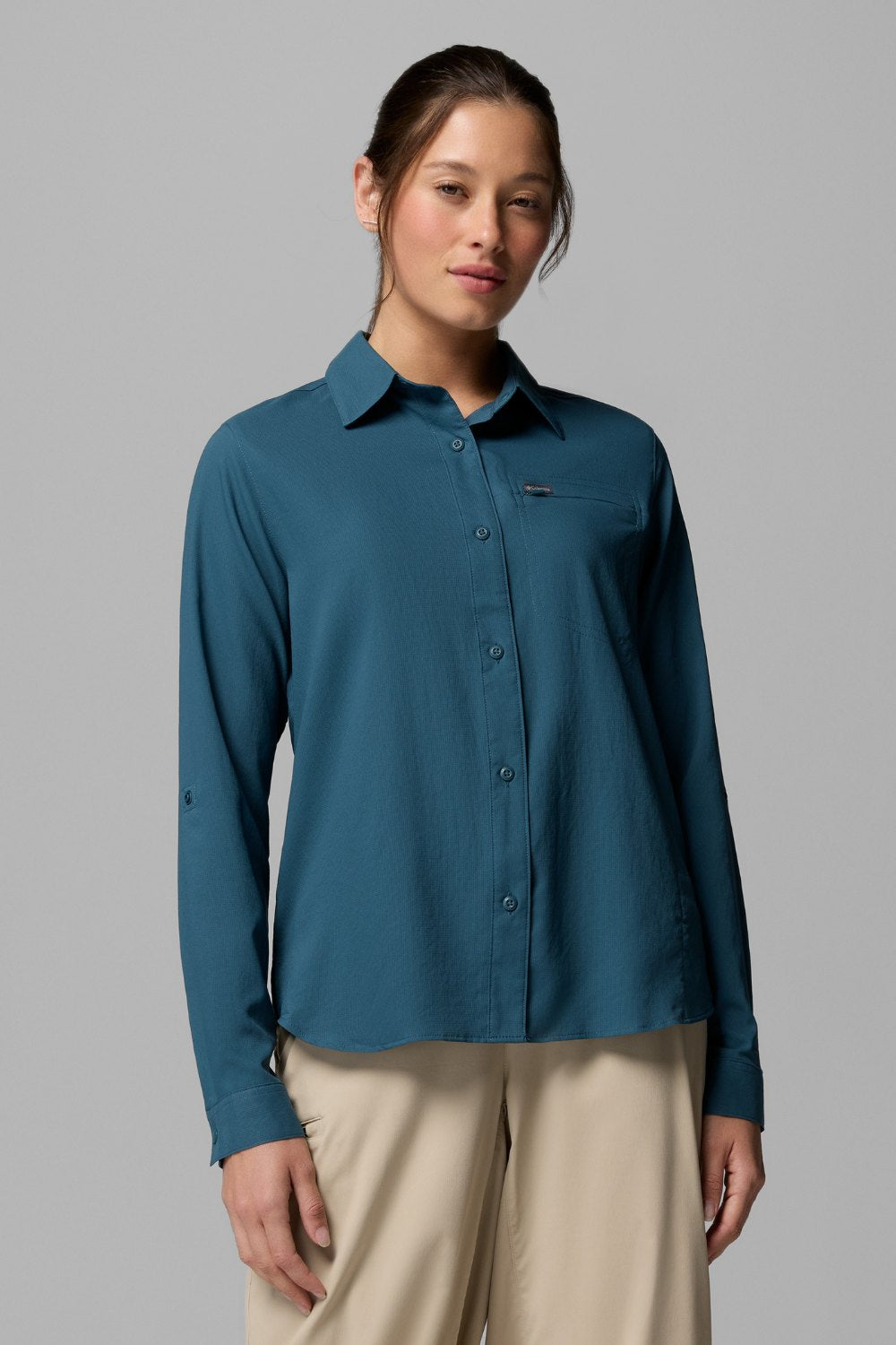 Chemise anti-UV - Silver Ridge Utility II femme, à manches longues, bleue, respirante et confortable.