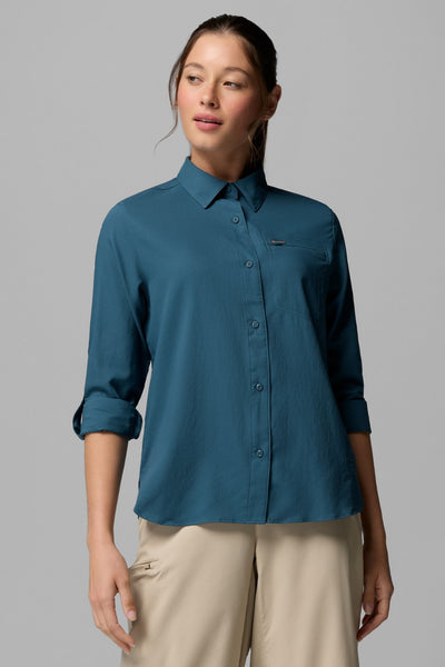 Chemise anti-UV - Silver Ridge Utility II pour femme, couleur bleu, légère et respirante avec protection solaire UPF 50+.