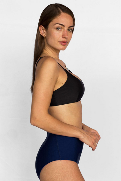 Bas de maillot de bain anti-UV taille haute pour femme, coloris bleu, tissu UPF50+ idéal pour la baignade.