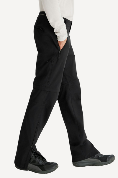 Pantalon anti-UV convertible noir pour homme, léger et extensible, offrant protection solaire UPF 50+.