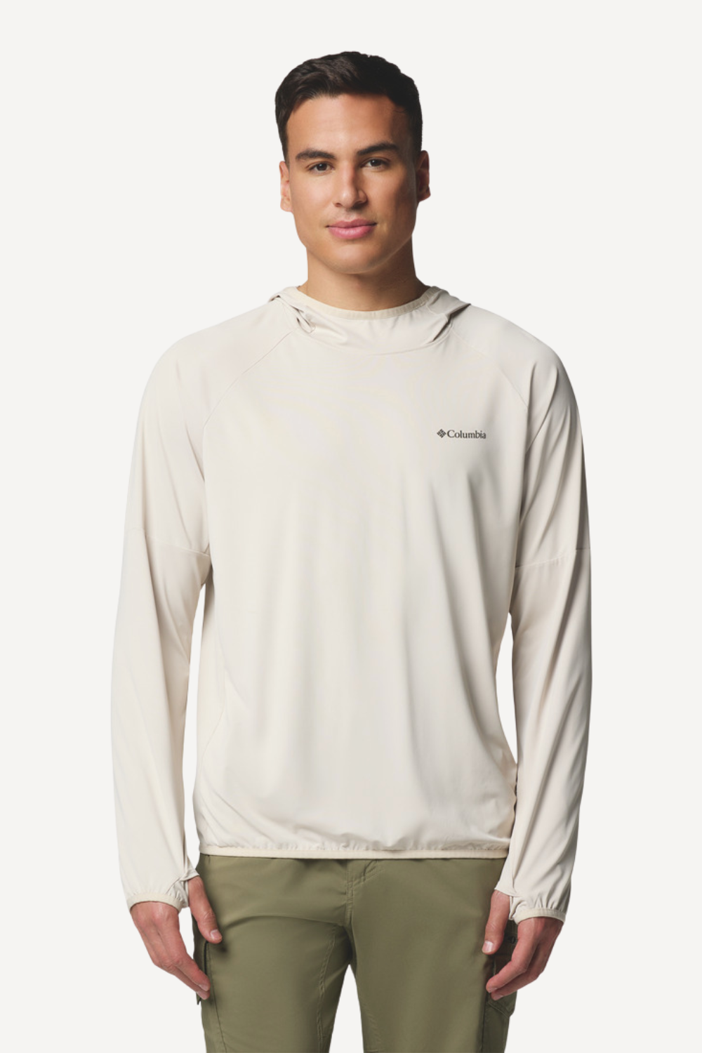 Sweat-shirt anti-UV beige pour homme, léger et respirant, UPF 50+ pour une protection solaire optimale.