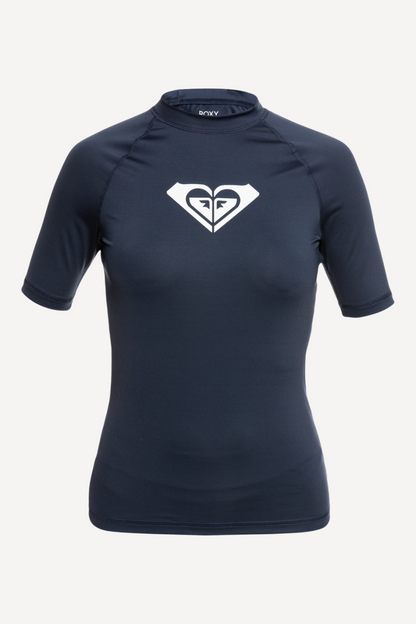 T-shirt de bain anti-UV bleu marine pour femme, respirant et léger, avec protection UPF 50+ pour activités aquatiques.