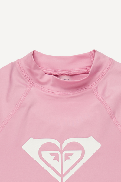 T-shirt de bain anti-UV rose pour fille, manches longues, protection solaire UPF 50+, idéal pour la plage.