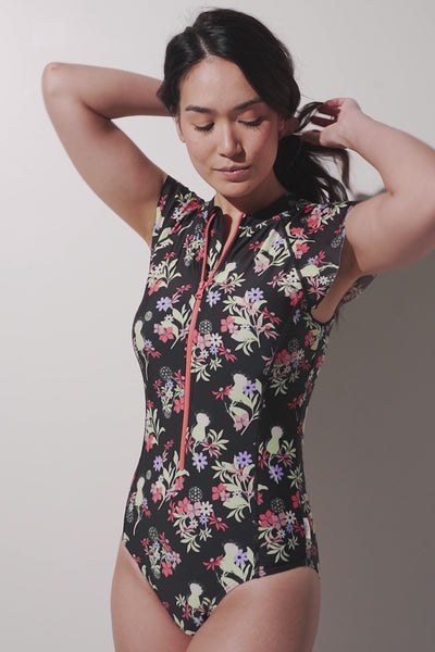Maillot de bain anti-UV manches courtes - Pacific, femme avec motif floral, protection solaire UPF 50+.