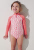 Maillot de bain anti-UV manches longues - Flores pour fille, rose, avec protection solaire UPF 50+, idéal pour les activités aquatiques.